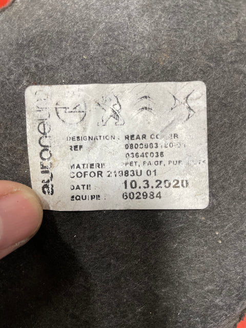 Vauxhall Vivaro/Citroen Dispatch/Peugeot Expert/Toyota Proace/Fiat Scudo REAR ENGINE BAY INSULATION 1.5 2016-2024 P/N 9808963180