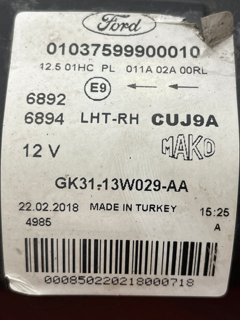 Ford Transit MK8 DRIVERS SIDE HEADLIGHT WITH BLACK INSERT 2016-2019 P/N GK3113W029AA