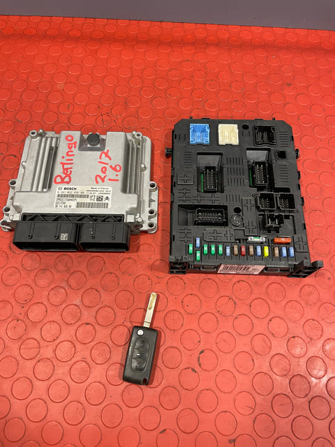 Citroen Berlingo ENGINE CONTROL MODULE (ECM/ECU) & BODY CONTROL MODULE (BSI w/ KEY) 1.6 2017 P/N 9825318180 / 981218858002