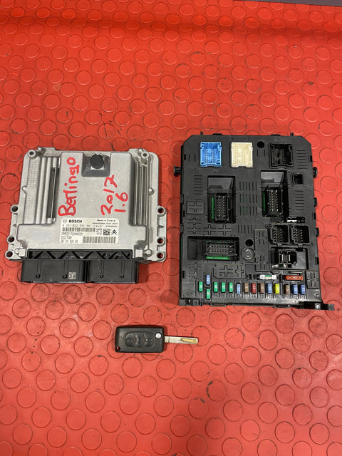 Citroen Berlingo ENGINE CONTROL MODULE (ECM/ECU) & BODY CONTROL MODULE (BSI w/ KEY) 1.6 2017 P/N 9825318180 / 981218858002