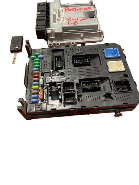 Citroen Berlingo ENGINE CONTROL MODULE (ECM/ECU) & BODY CONTROL MODULE (BSI w/ KEY) 1.6 2017 P/N 9825318180 / 981218858002