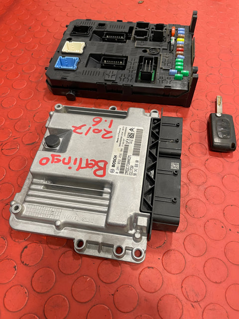Citroen Berlingo ENGINE CONTROL MODULE (ECM/ECU) & BODY CONTROL MODULE (BSI w/ KEY) 1.6 2017 P/N 9825318180 / 981218858002